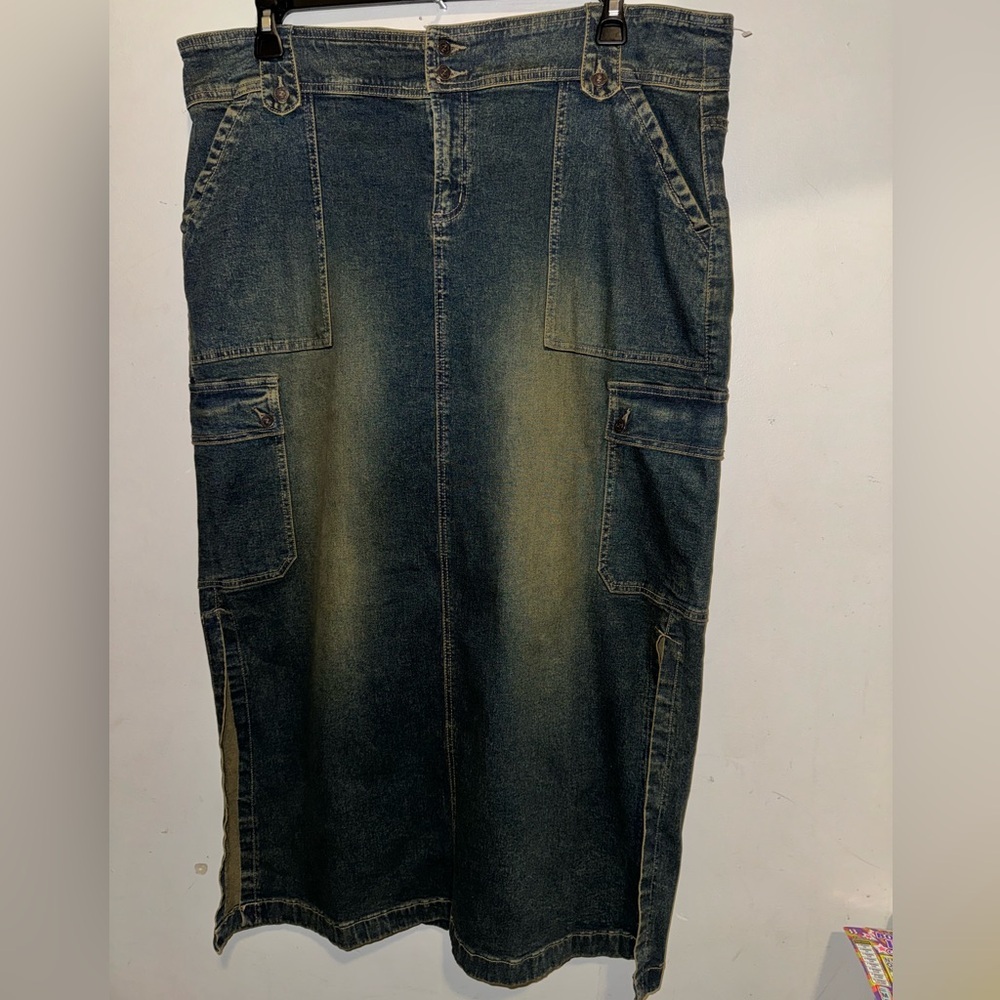 Vintage Y2K  Cotton Blend Plus Size  Cargo Stretch Bodycon Denim Skirt